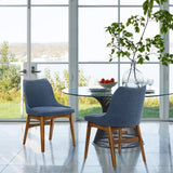 Azalea Blue Fabric and Walnut Wood Dining Side Chairs - Set of 2