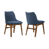 Azalea Blue Fabric and Walnut Wood Dining Side Chairs - Set of 2