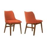 Azalea Orange Fabric and Walnut Wood Dining Side Chairs - Set of 2