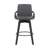 Baylor 26" Gray Faux Leather and Black Wood Swivel Bar Stool