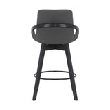 Baylor 26" Gray Faux Leather and Black Wood Swivel Bar Stool