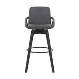 Baylor 30" Gray Faux Leather and Black Wood Swivel Bar Stool