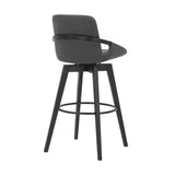 Baylor 30" Gray Faux Leather and Black Wood Swivel Bar Stool