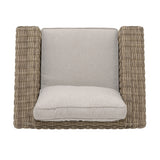 Bahamas Outdoor Wicker & Teak Wood Lounge Chair with Beige Olefin