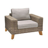 Bahamas Outdoor Wicker & Teak Wood Lounge Chair with Beige Olefin