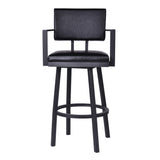 Balboa 26" Counter Height Swivel Vintage Black Faux Leather and Metal Bar Stool with Arms