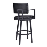 Balboa 26" Counter Height Swivel Vintage Black Faux Leather and Metal Bar Stool with Arms