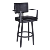 Balboa 26" Counter Height Swivel Vintage Black Faux Leather and Metal Bar Stool with Arms