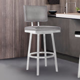 Balboa 26" Counter Height Swivel Vintage Grey and Brushed Stainless Steel Bar Stool 