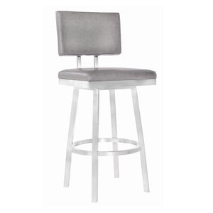 Balboa 26" Counter Height Swivel Vintage Grey and Brushed Stainless Steel Bar Stool 