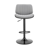 Brock Adjustable Gray Faux Leather and Walnut Wood Bar Stool with Black Base