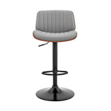 Brock Adjustable Gray Faux Leather and Walnut Wood with Black Finish Bar Stool