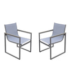 Bistro Outdoor Patio Dining Chair in Grey Powder Coated Finish with Grey Sling Textilene and Grey Wood Accent Arms  - Set of 2