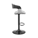 Benson Adjustable Gray Faux Leather and Black Wood Bar Stool with Black Base