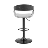 Benson Adjustable Gray Faux Leather and Black Wood Bar Stool with Black Base