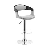 Benson Adjustable Gray Faux Leather and Black Wood Bar Stool with Chrome Base