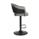Brody Adjustable Height Swivel Grey Faux Leather and Black Wood and Metal Base Bar Stool