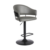 Brody Adjustable Height Swivel Grey Faux Leather and Black Wood and Metal Base Bar Stool