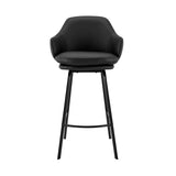 Brigden Black Faux Leather and Black Metal Swivel 26" Counter Stool