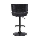 Brooklyn Adjustable Swivel Black Faux Leather and Black Wood Bar Stool with Black Base