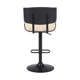 Brooklyn Adjustable Swivel Cream Faux Leather and Black Wood Bar Stool with Black Base