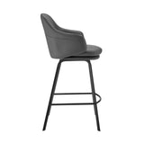 Brigden Gray Faux Leather and Black Metal Swivel 30" Bar Stool