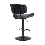 Brooklyn Adjustable Swivel Grey Faux Leather and Black Wood Bar Stool with Black Base