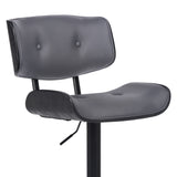 Brooklyn Adjustable Swivel Grey Faux Leather and Black Wood Bar Stool with Black Base
