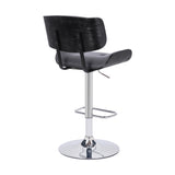 Brooklyn Adjustable Swivel Grey Faux Leather and Black Wood Bar Stool with Chrome Base