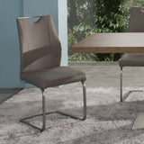 Bravo Contemporary Dining Chair In Coffee Faux Leather and Brushed Stainless Steel Finish - Set of 2