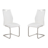 Bravo Contemporary Dining Chair In White Faux Leather and Brushed Stainless Steel Finish - Set of 2