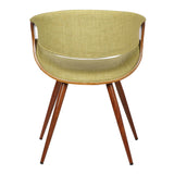 Butterfly Mid-Century Dining Chair in Walnut Finish and Green Fabric