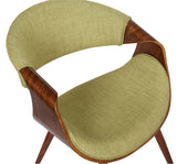 Butterfly Mid-Century Dining Chair in Walnut Finish and Green Fabric