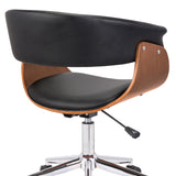 Bellevue Mid-Century Office Chair in Chrome Finish with Black Faux Leather and Walnut Veneer