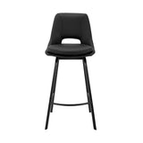 Carise Black Faux Leather and Black Metal Swivel 26" Counter Stool