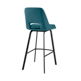 Carise Blue Faux Leather and Black Metal Swivel 30" Bar Stool