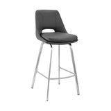 Carise Gray Faux Leather and Brushed Stainless Steel Swivel 26" Counter Stool