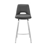 Carise Gray Faux Leather and Brushed Stainless Steel Swivel 30" Bar Stool