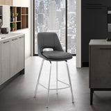 Carise Gray Faux Leather and Brushed Stainless Steel Swivel 30" Bar Stool