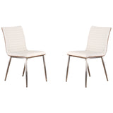 Café Brushed Stainless Steel Dining Chair in White Faux Leather with Walnut Back - Set of 2