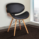 Cassie Mid-Century Dining Chair in Walnut Wood and Black Faux Leather