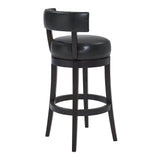 Corbin 26" Counter Height Swivel Onyx Faux Leather and Espresso Wood Bar Stool