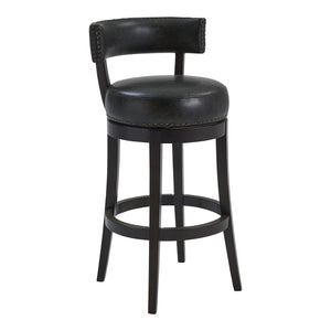 Corbin 26" Counter Height Swivel Onyx Faux Leather and Espresso Wood Bar Stool