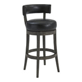 Corbin 26" Counter Height Swivel Onyx Faux Leather and American Grey Wood Bar Stool