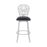 Cherie Contemporary 26" Counter Height Barstool in Brushed Stainless Steel Finish and Black Faux Leather