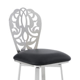 Cherie Contemporary 26" Counter Height Barstool in Brushed Stainless Steel Finish and Black Faux Leather