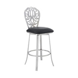 Cherie Contemporary 30" Bar Height Barstool in Brushed Stainless Steel Finish and Black Faux Leather