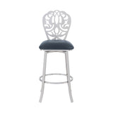 Cherie Contemporary 26" Counter Height Barstool in Brushed Stainless Steel Finish and Gray Faux Leather