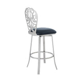 Cherie Contemporary 26" Counter Height Barstool in Brushed Stainless Steel Finish and Gray Faux Leather