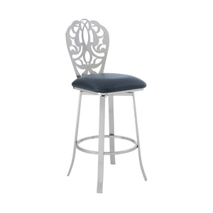 Cherie Contemporary 26" Counter Height Barstool in Brushed Stainless Steel Finish and Gray Faux Leather